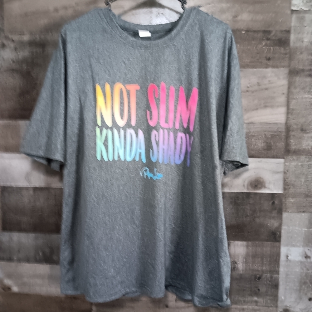 Gray Graphic Tee with Multicolor Print